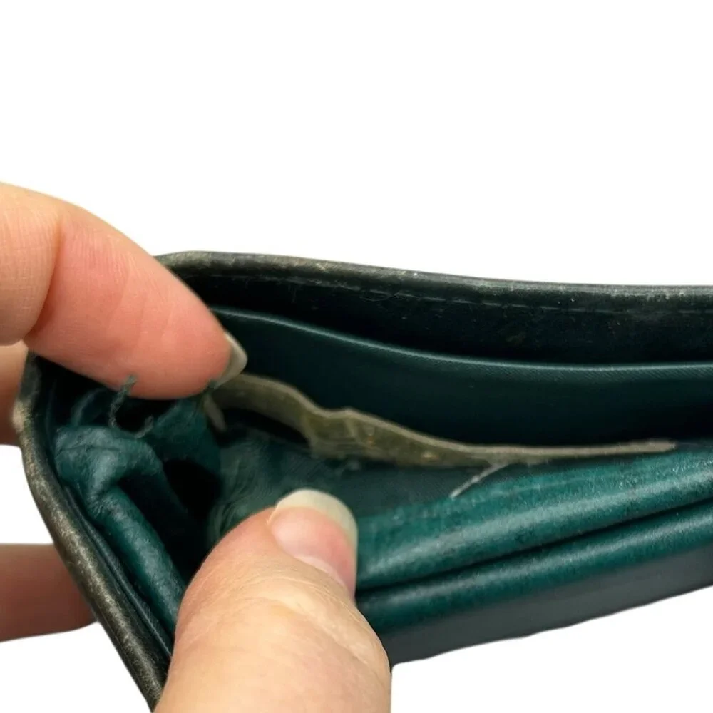 Vintage Buxton Green Leather Wallet Top Grain Cowhide